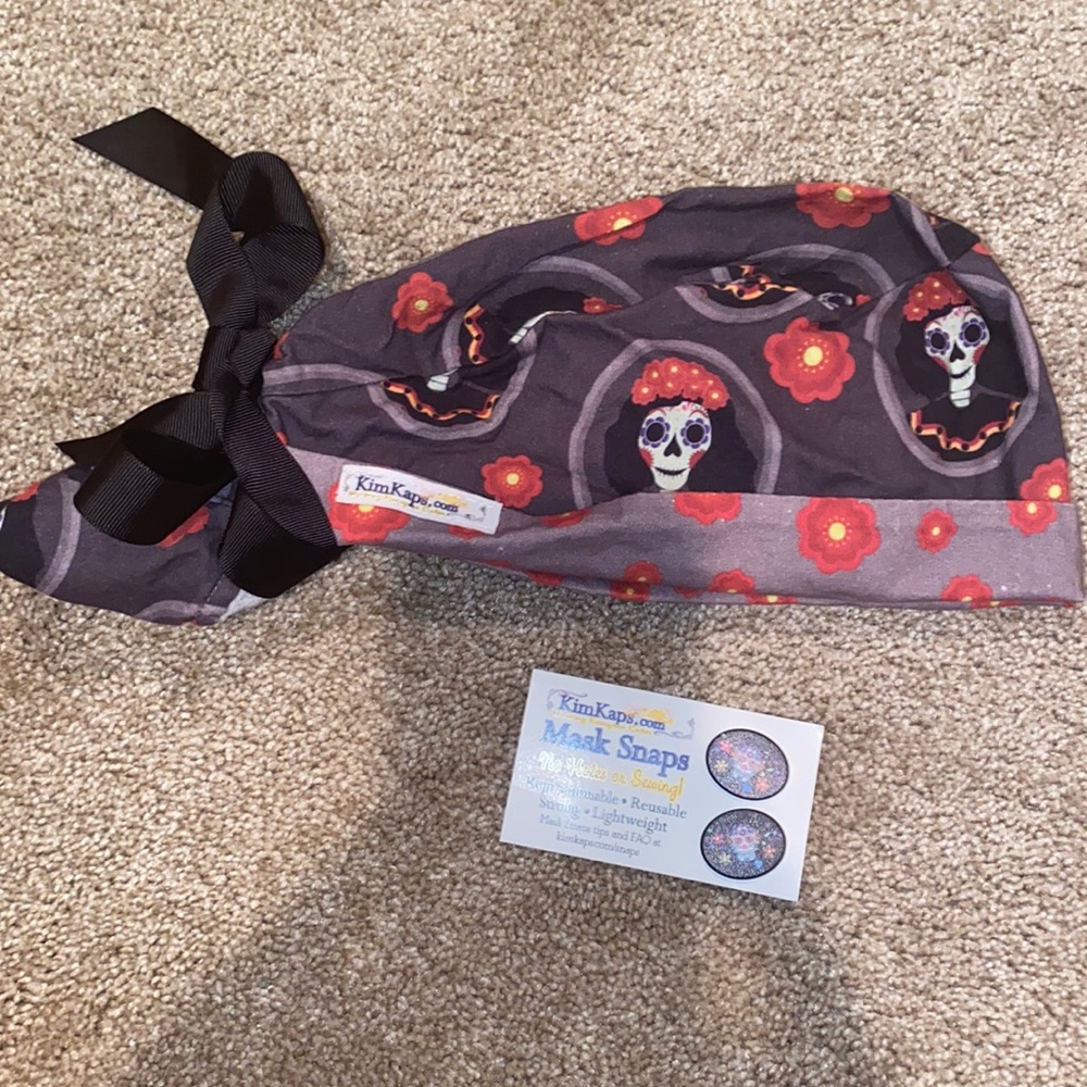 Día de los Muertos scrub cap and mask snap